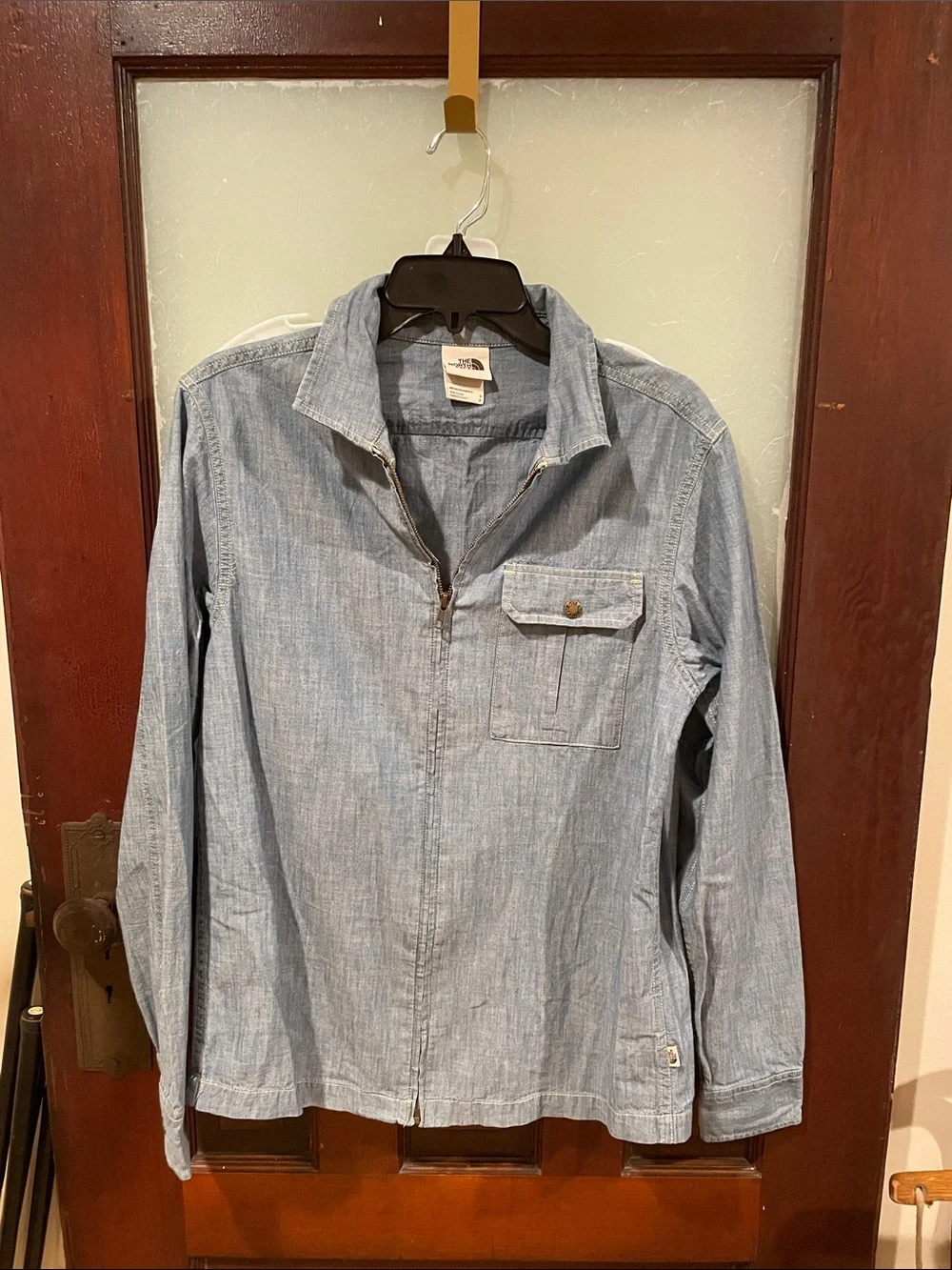 The North Face Light Blue Chambray Zip Shirt Jacket